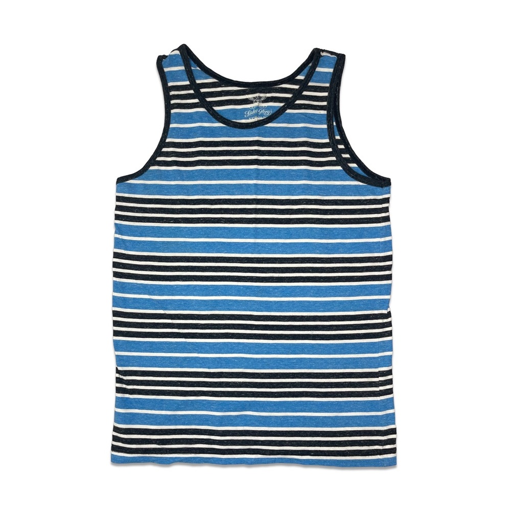 Faded Glory Blue White and Black Striped Tank Top